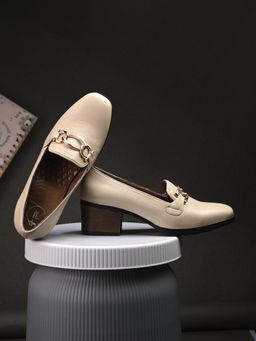 EGOSS - Beige Block Round Toe Pump Heels