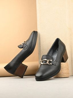 EGOSS - Black Block Round Toe Pump Heels