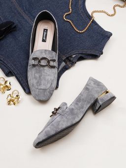 Sherrif Shoes - Grey Block Square Toe Pump Heels