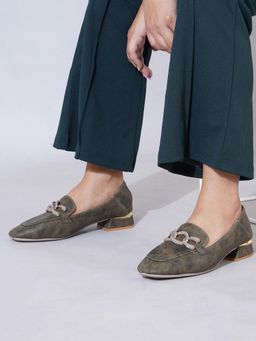 Sherrif Shoes - Olive Block Square Toe Pump Heels