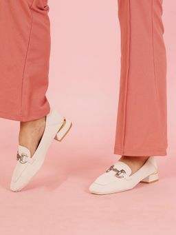 Sherrif Shoes - Beige Block Square Toe Pump Heels