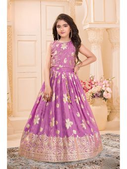 Lagorii - Girls Pink Silk Lehenga with Choli