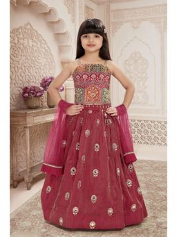 Lagorii - Girls Pink Embroidered Lehenga with Choli & Dupatta