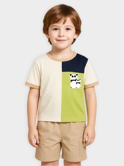 Mi Arcus - Boys Solid Halfsleeves Cotton T-shirt and Shorts Brown