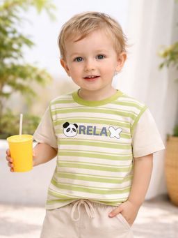 Mi Arcus - Boys Stripes Half sleeves T-shirt - Green