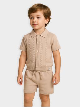 Mi Arcus - Kids Cotton Textured Shirt and Shorts Beige