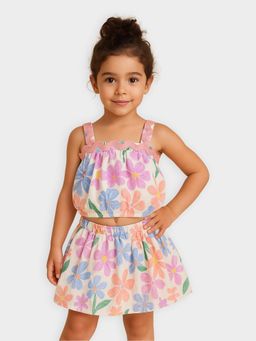 Mi Arcus - Girls Floral Top and Skirt White