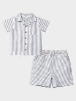 Mi Arcus - Boys White Stripes Collared Shirt with Shorts