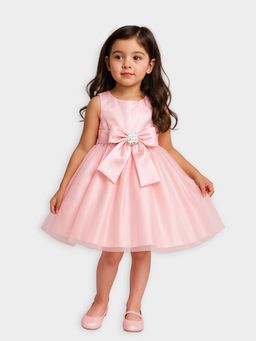 Mi Arcus - Baby Pink Sleeveless Fit & Flare Tulle Party Dress for Girls