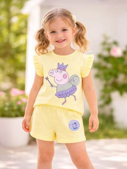 Mi Arcus - Peppa Pig Design Top and Shorts for Girls - Yellow