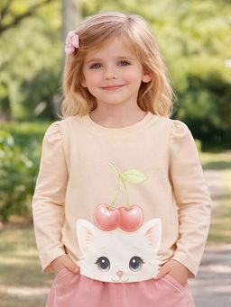Mi Arcus - Girls Cotton Fullsleeves Printed T shirt - Peach