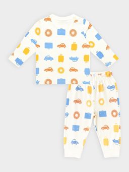 Mi Arcus - Boys Printed Cotton Fullsleeves T-shirt and Pyjama - White