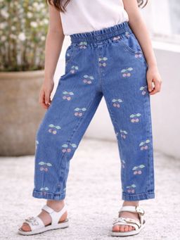 Mi Arcus - Cotton Printed Denim Jeggings for Girls- Blue