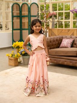 Fayon Kids - Girls Peach Blush Embroidered Choli & Lehenga