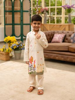 Fayon Kids - Boys Off-White Embroidered Kurta with Pyjama