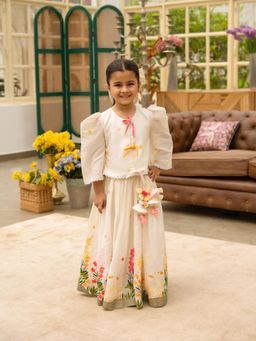 Fayon Kids - Off-White Embroidered Top & Lehenga