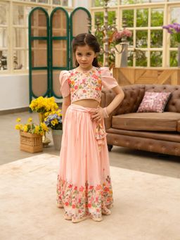 Fayon Kids - Girls Pink Embroidered Choli & Lehenga