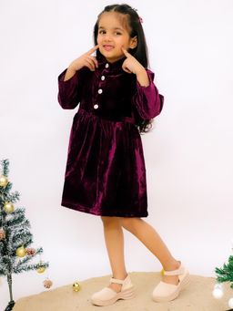 AJ Dezines - Purple Velvet Full Sleeves Solid Dress
