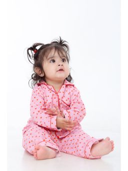 Mama & Peaches - Kids Cotton Pink Full Sleeves Shirt & Pyjama