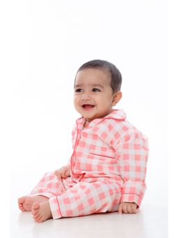 Mama & Peaches - Kids Cotton Pink Checks Full Sleeves Shirt & Pyjama