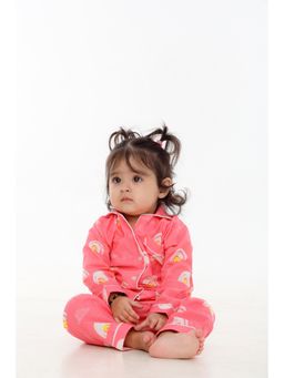 Mama & Peaches - Kids Cotton Pink Full Sleeves Shirt & Pyjama