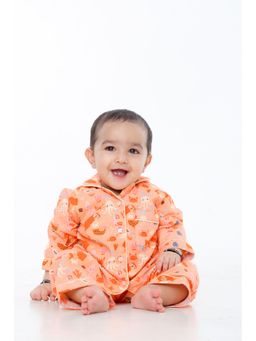 Mama & Peaches - Kids Cotton Orange Full Sleeves Shirt & Pyjama