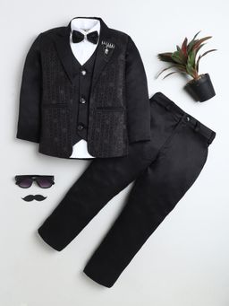 BT DEZINES - Boys Black Textured 3-Piece Suit Set with & Bow Tie