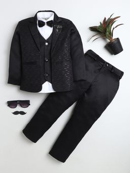 BT DEZINES - Boys Black Textured 3-Piece Suit Set with & Bow Tie