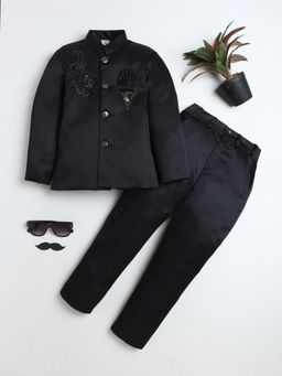 BT DEZINES - Boys Black Embellished Bandhgala with Pant