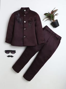 BT DEZINES - Boys Maroon Embellished Bandhgala with Pant