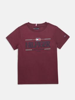 Tommy Hilfiger - Boys Purple Solid Regular Fit Cotton T-Shirt