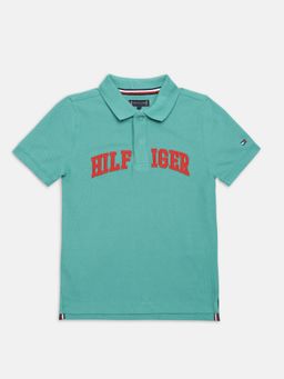 Tommy Hilfiger - Boys Green Embroidered Regular Fit Cotton Polo T-Shirt