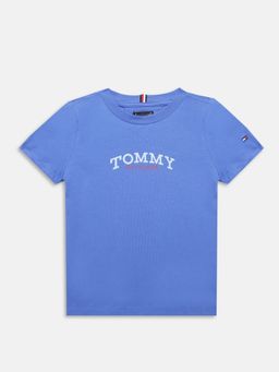 Tommy Hilfiger - Boys Blue Solid Regular Fit Cotton T-Shirt
