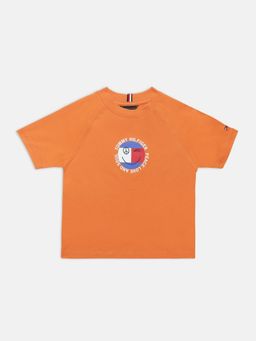 Tommy Hilfiger - Boys Orange Printed Regular Fit Cotton T-Shirt