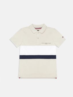 Tommy Hilfiger - Boys Beige Colorblock Regular Fit Cotton Polo T-Shirt