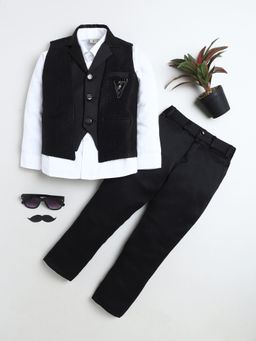 BT DEZINES - Boys Black Textured 3 Piece Suit
