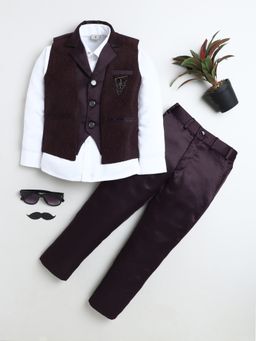 BT DEZINES - Boys Wine Textured 3 Piece Suit with Bow tie