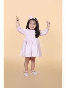 Titrit - Full Sleeves Fit and Flare Fur Party Frock -Pink