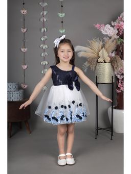 Titrit - One Side Shoulder Sequined Net Party Dress Navy and White