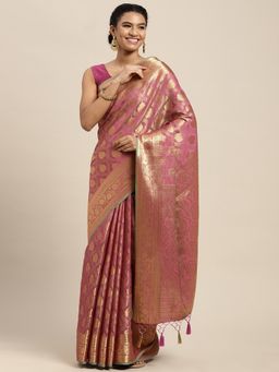 Mimosa - Women's Kanjivaram Art Silk Pink Saree with Unstitched Blouse