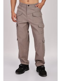 Eszett - Men Cotton Lycra Utility Multi-Pockets Taupe Twill Cargo