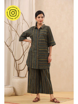 Kameez - Striped Green Printed Cotton Co-ord (Set of 2)