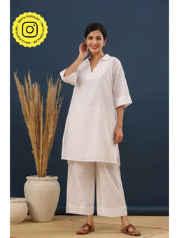 Kameez - White Cotton Slub Co-ord (Set of 2)