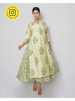 Kameez - Green Gota Patti Floral Print Chanderi Double Layer Dress
