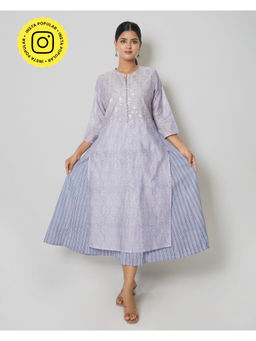 Kameez - Purple Gota Patti Floral Print Chanderi Double Layer Dress