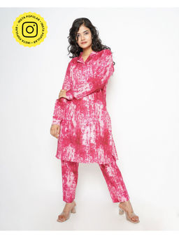 Kameez - Pink Tie Dye Digital Print Cotton Co-ord (Set of 2)