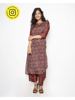 Kameez - Brown Summer Silk High Low Kurta (Set of 2)