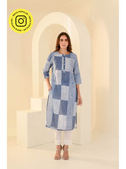 Kameez - Slate Blue Printed Chanderi Kurta Set(Set of 2)