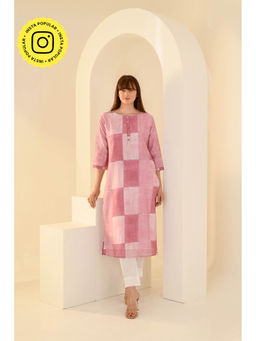 Kameez - Pink Printed Chanderi Kurta Set(Set of 2)
