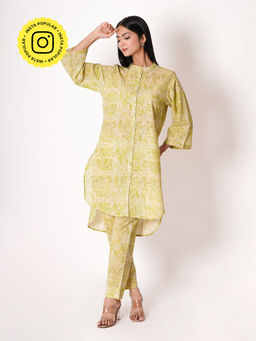Kameez - Lime Floral Print Cotton Co-Ord (Set of 2)